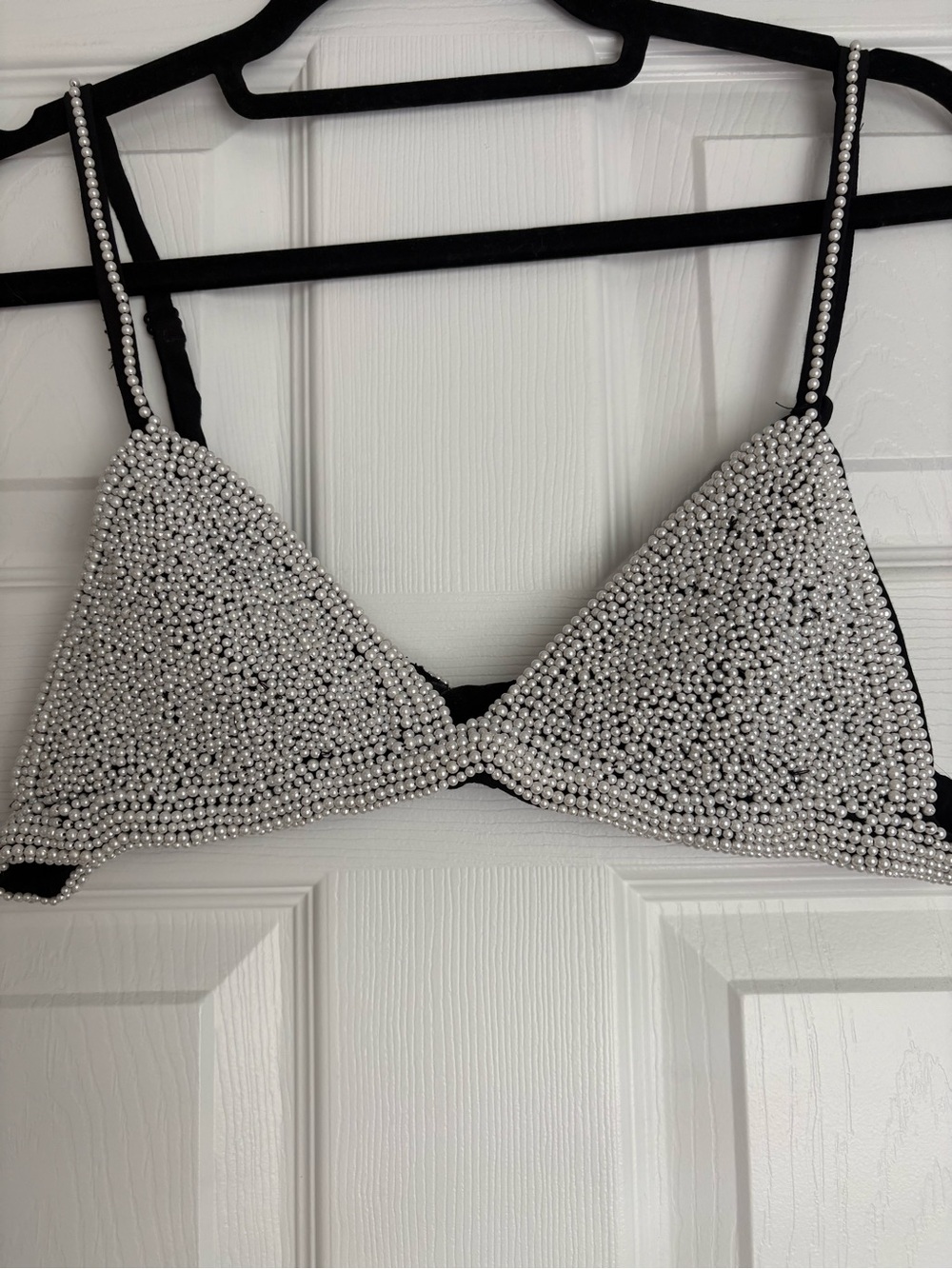 Zara Black Bralette with White Pearl Beading